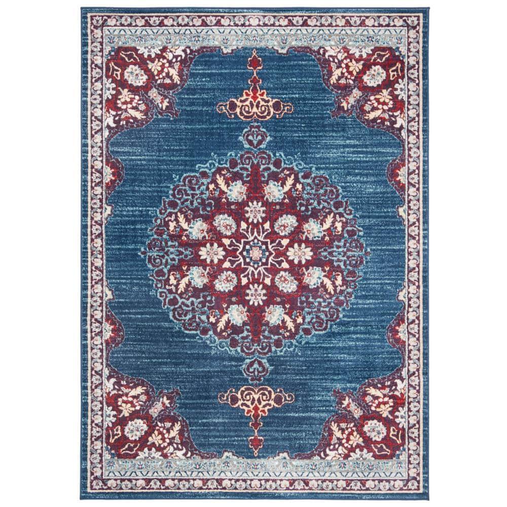 SAFAVIEH Brentwood Harland Floral Bordered Area Rug, 6' x 9', Navy/Burgundy