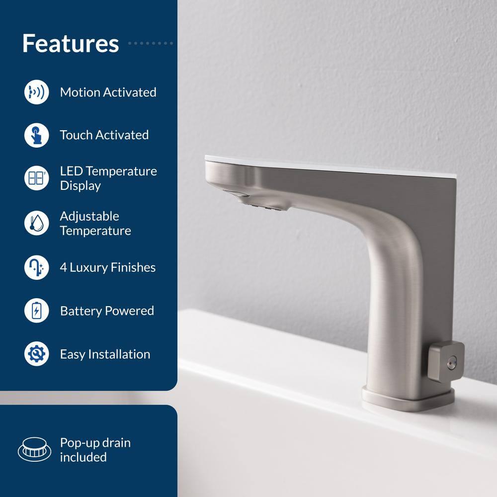 Bio Bidet Grove Touchless Bathroom Sink Faucet, Hands Free or Touch Activated, Brushed Nickel
