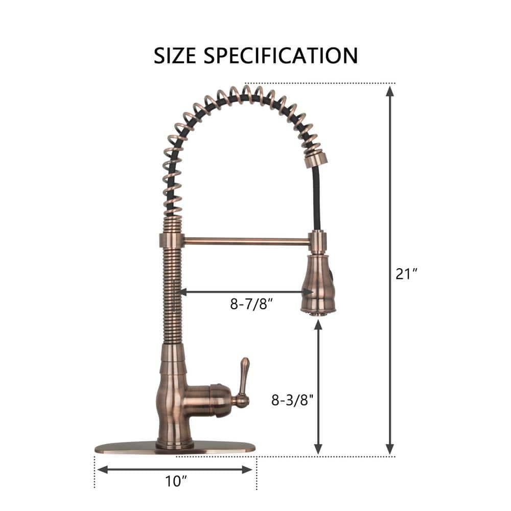 Akicon Pre-Rinse Spring Kitchen Faucet, Single Level with Pull Down Sprayer Copper Copper Finish