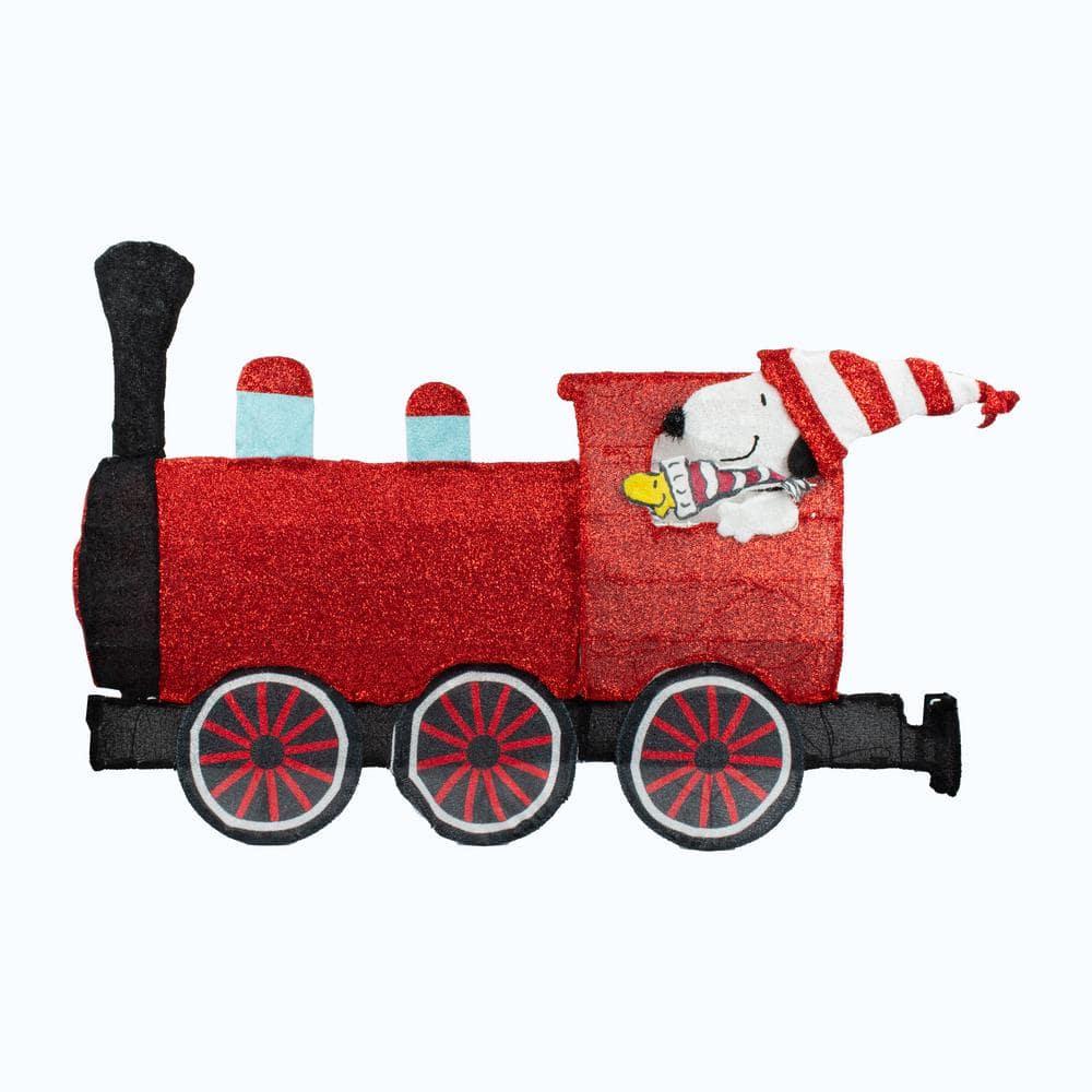 79 inch Wide Red Train with Peanuts Gang 2PC Set Outdoor 2D LED Yard Décor