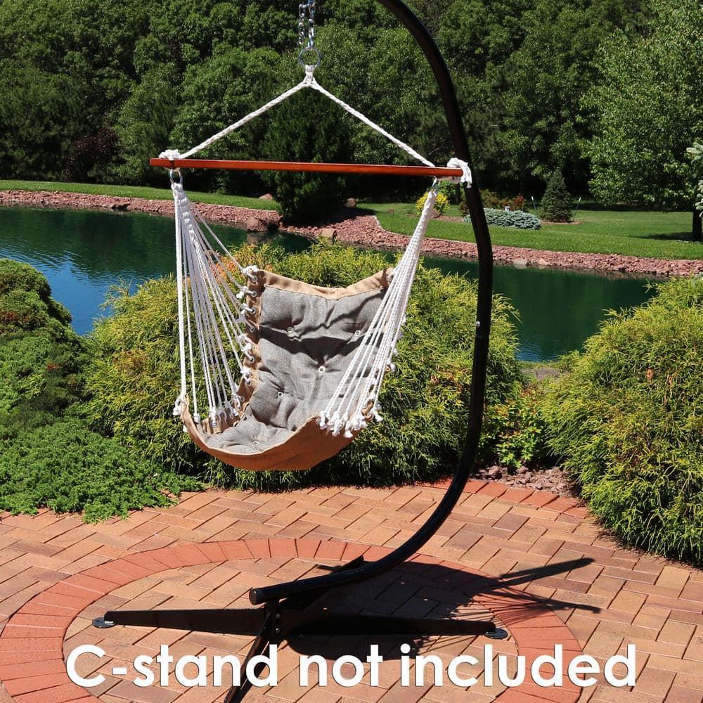 Sunnydaze Large Tufted Victorian Hanging Hammock Chair Swing for Backyard and Patio - 300 lb Weight Capacity - Gray