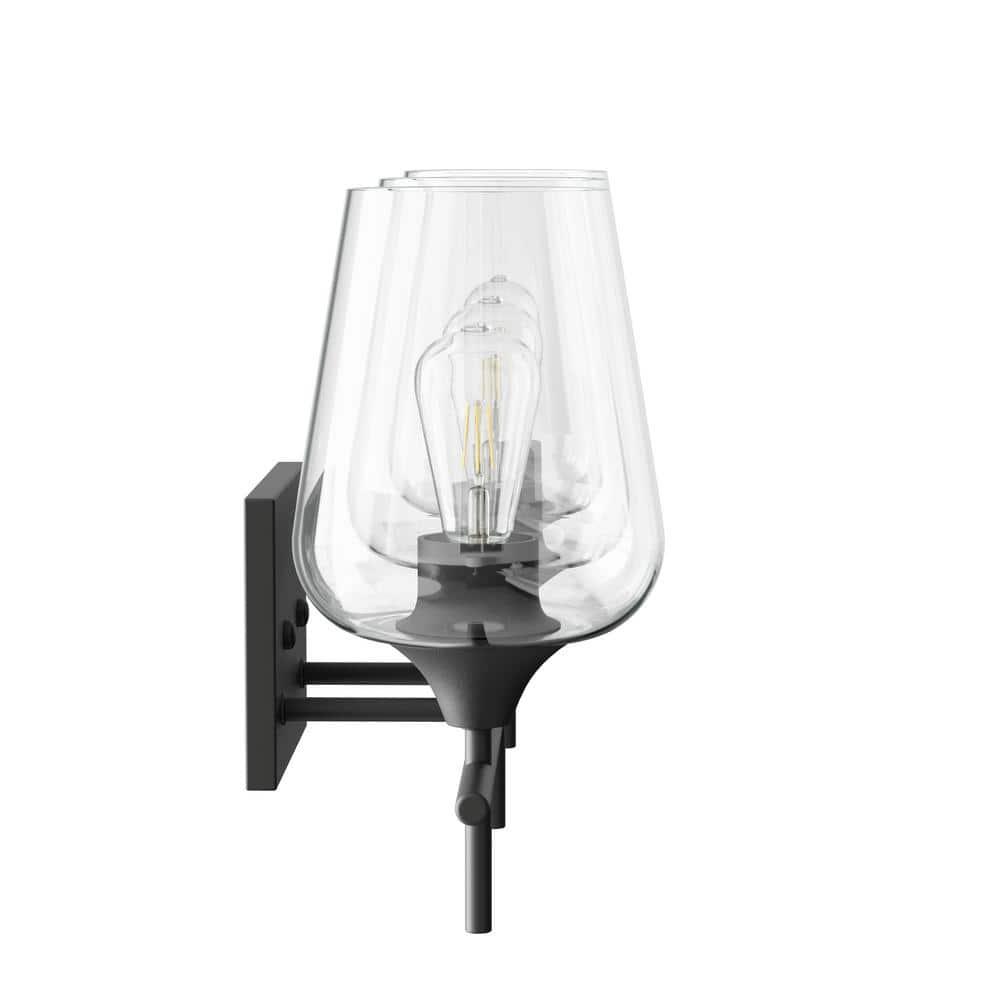 CO-Z Matte Black Vanity Light Sconce w Clear Glass Shade 3-light