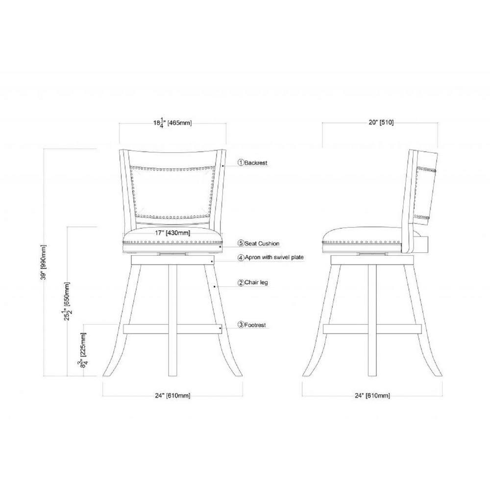 Boraam Melrose Distressed 24" Counter Height Barstool - Driftwood Crème: Linen Upholstery, Nailhead, Swivel, Wood Legs