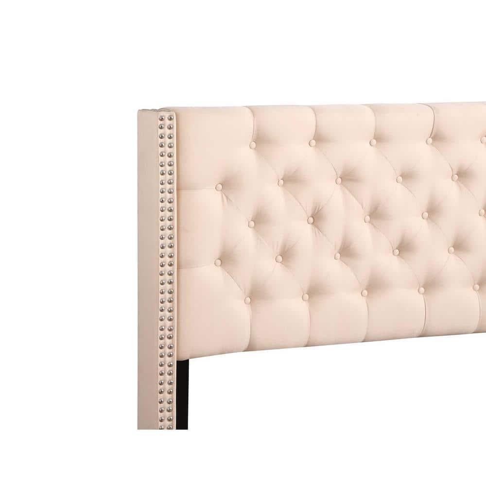 Passion Furniture Julie Beige Tufted Upholstered Low Profile Queen Panel Bed
