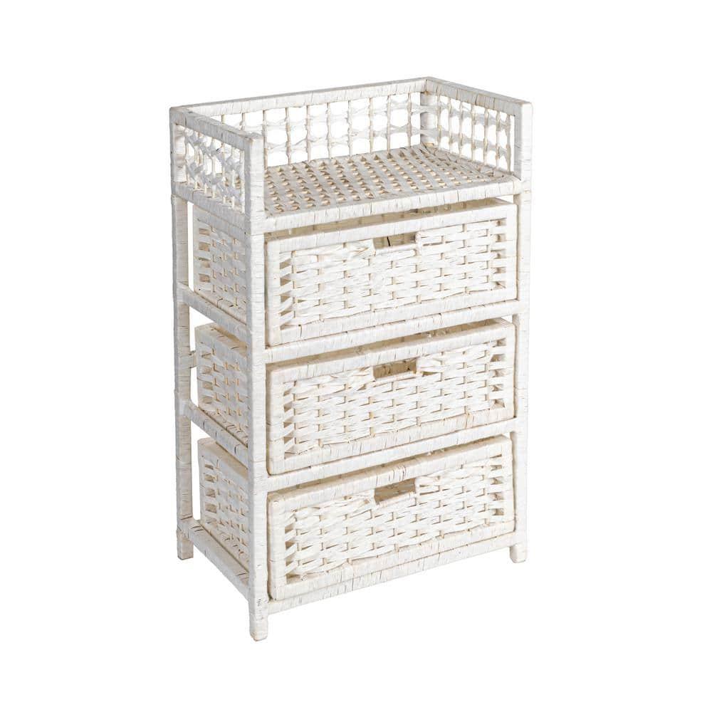 Household Essentials 3-Drawer Dresser with Top Shelf and Cutout Handles, White