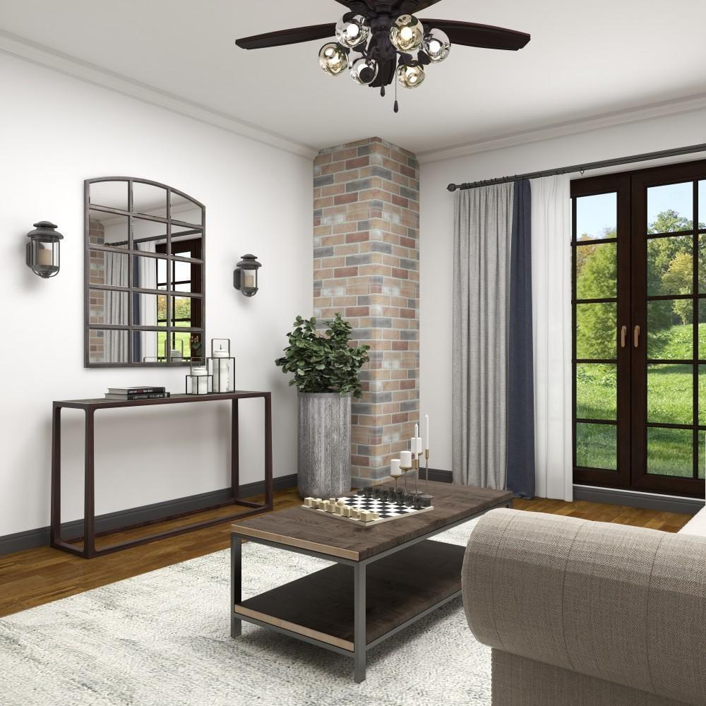 DecMode Geometric Window Pane Arch Wall Mirror, 36" W x 48"H, Dark Brown Finish