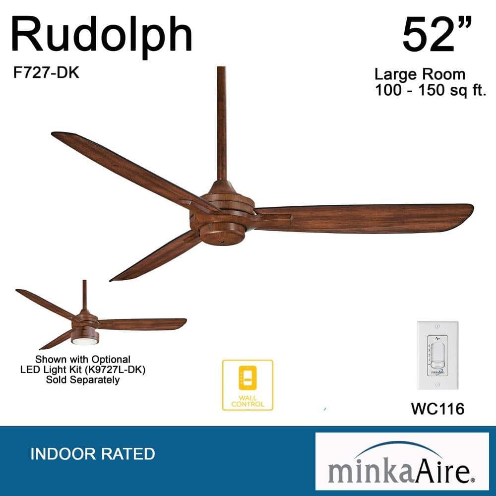 52" Rudolph 3-Blade Propeller Ceiling Fan with Wall Control