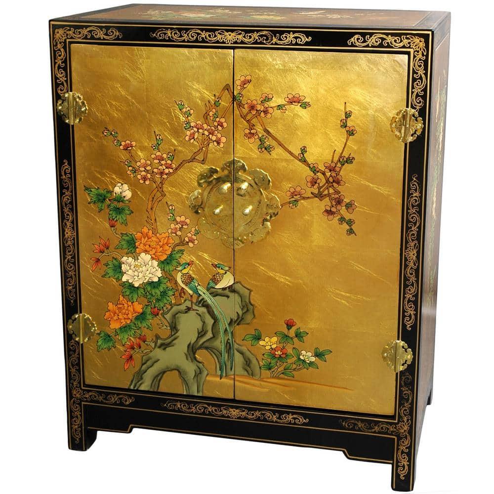 Oriental Furniture Gold Leaf Lacquer Cabinet