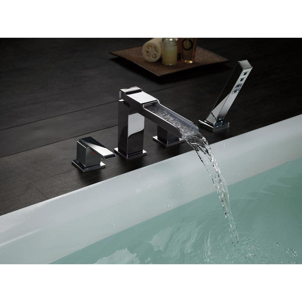 Ara Double Handle Deck Mounted Roman Tub Faucet Trim with Handshower
