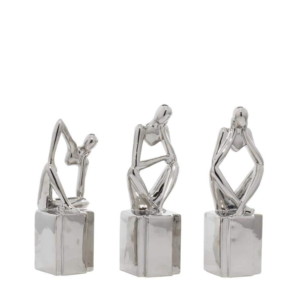 CosmoLiving by Cosmopolitan Porcelain Ceramic Sitting Thinker People Decorative Sculpture Set