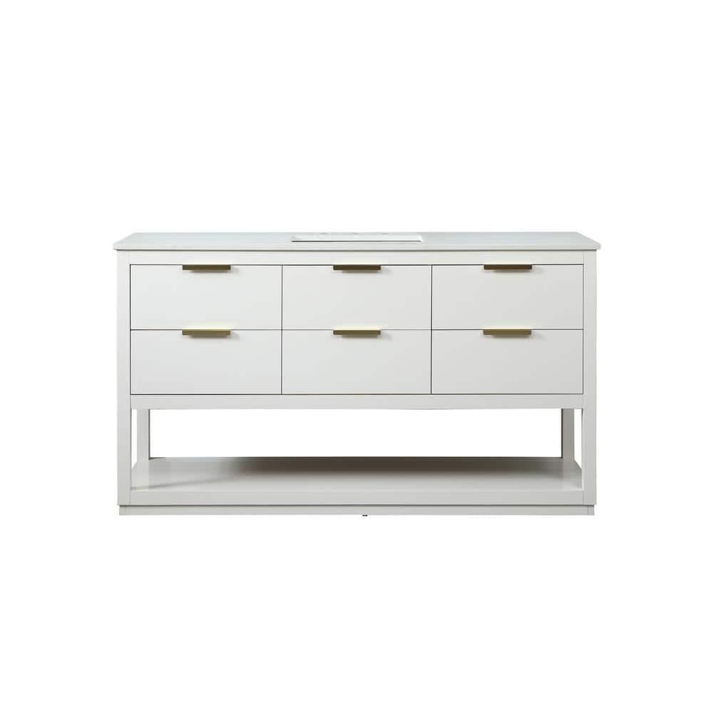 Elegant Decor Larkin 60" Solid Wood MDF Single Bathroom Vanity in White Finish