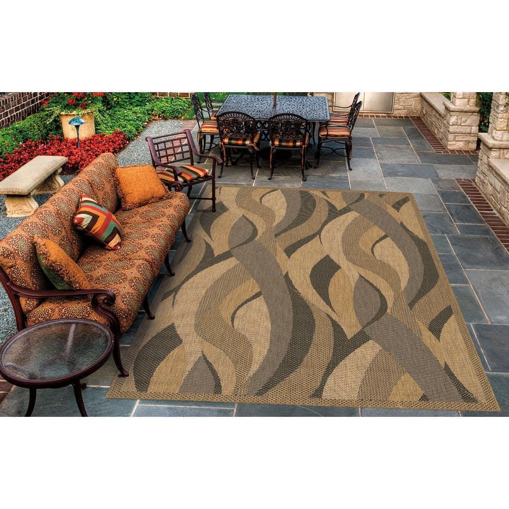 Modern Square Black Synthetic Outdoor Rug - 8'6" x 8'6"