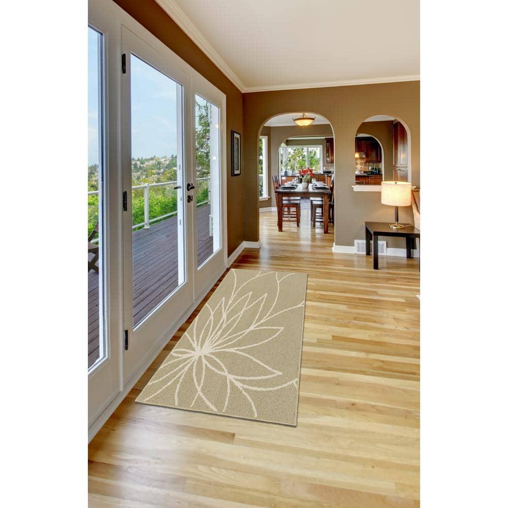 Garland Rug Grand Floral Tan/Ivory Indoor Runner Rug, 2' x 5'