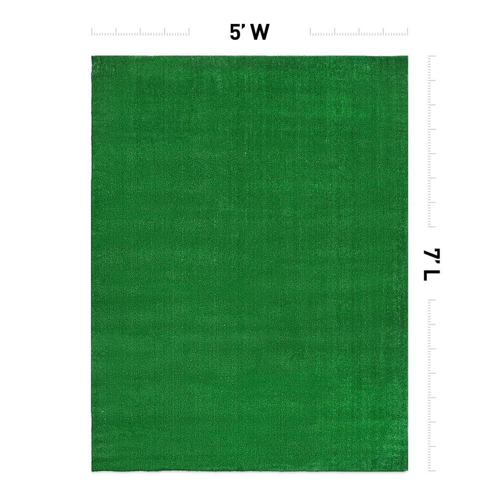World Rug Gallery Artificial Turf Solid Grass Indoor Outdoor Area Rug - GREEN 5'x7'