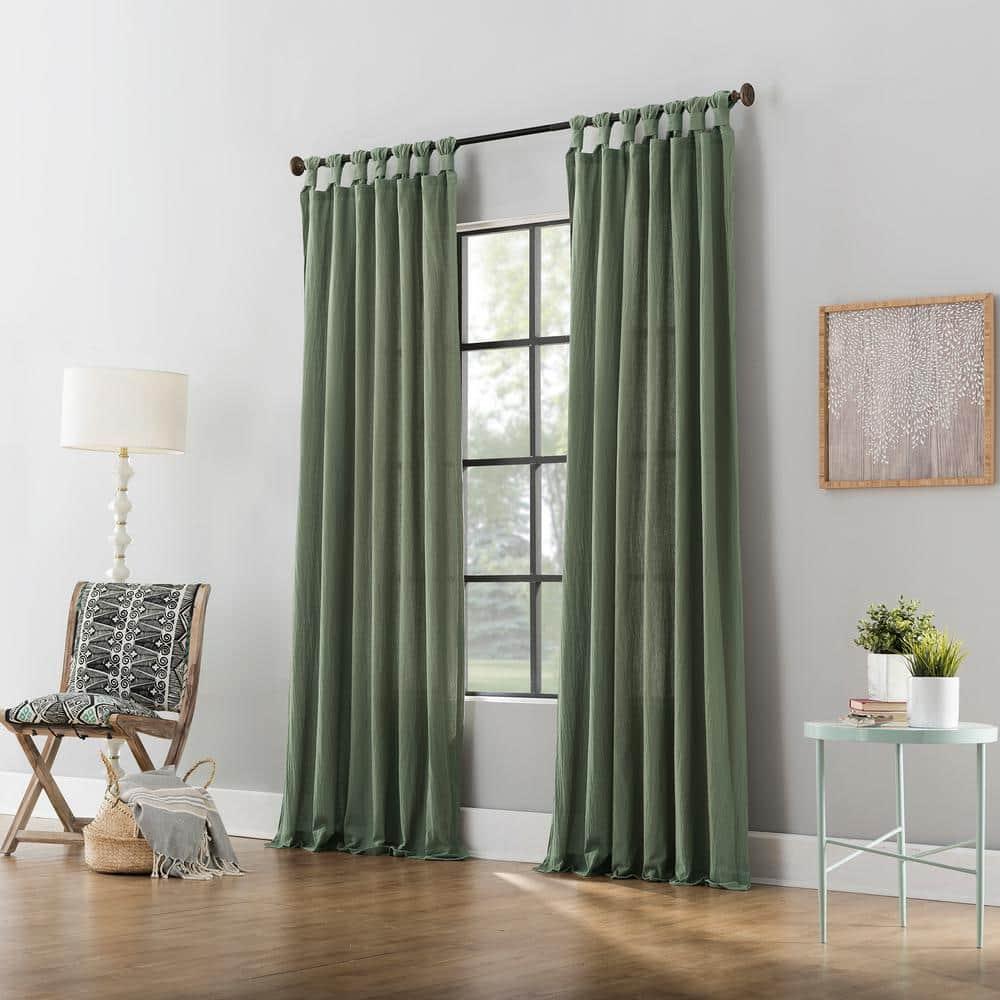 52"x84" Archaeo Light Filtering Washed Cotton Twist Tab Curtain Panel Moss Green: Transitional Window Decor
