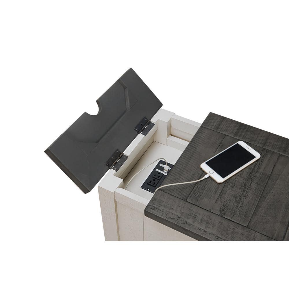 Martin Svensson Home Monterey Solid Wood Chairside Table with Power, White Stain and Grey