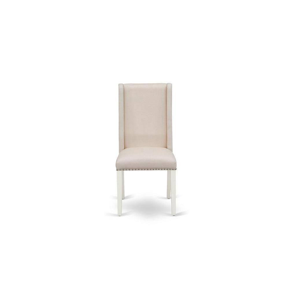 East West Furniture Antique 3-piece Dining Set with Fabric Seat in Linen White