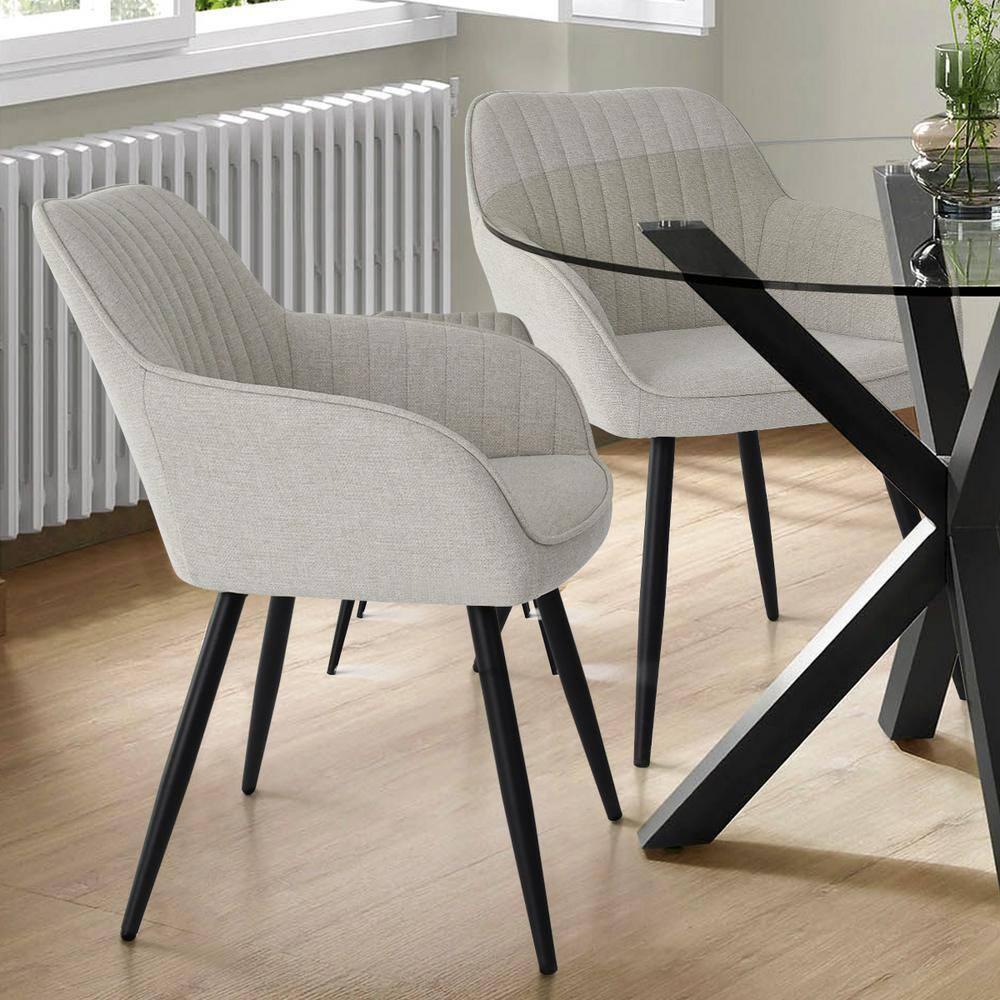 Boston Fabric Dining Chairs Set Of 2,Durable Beige Upholstered Armrest Dining Chairs,Dining Chairs with Backrest and Metal Legs-Maison Boucle