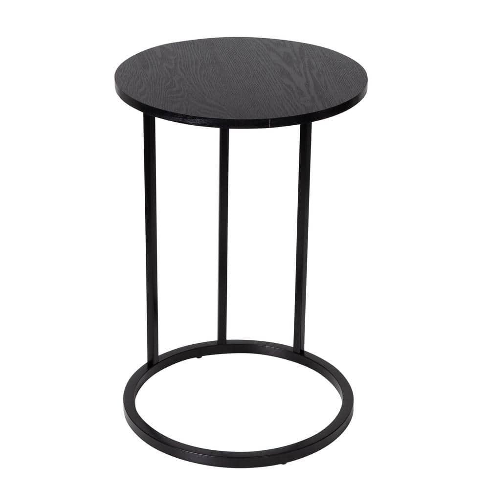 Honey-Can-Do Wood and Metal Round End Table, Black
