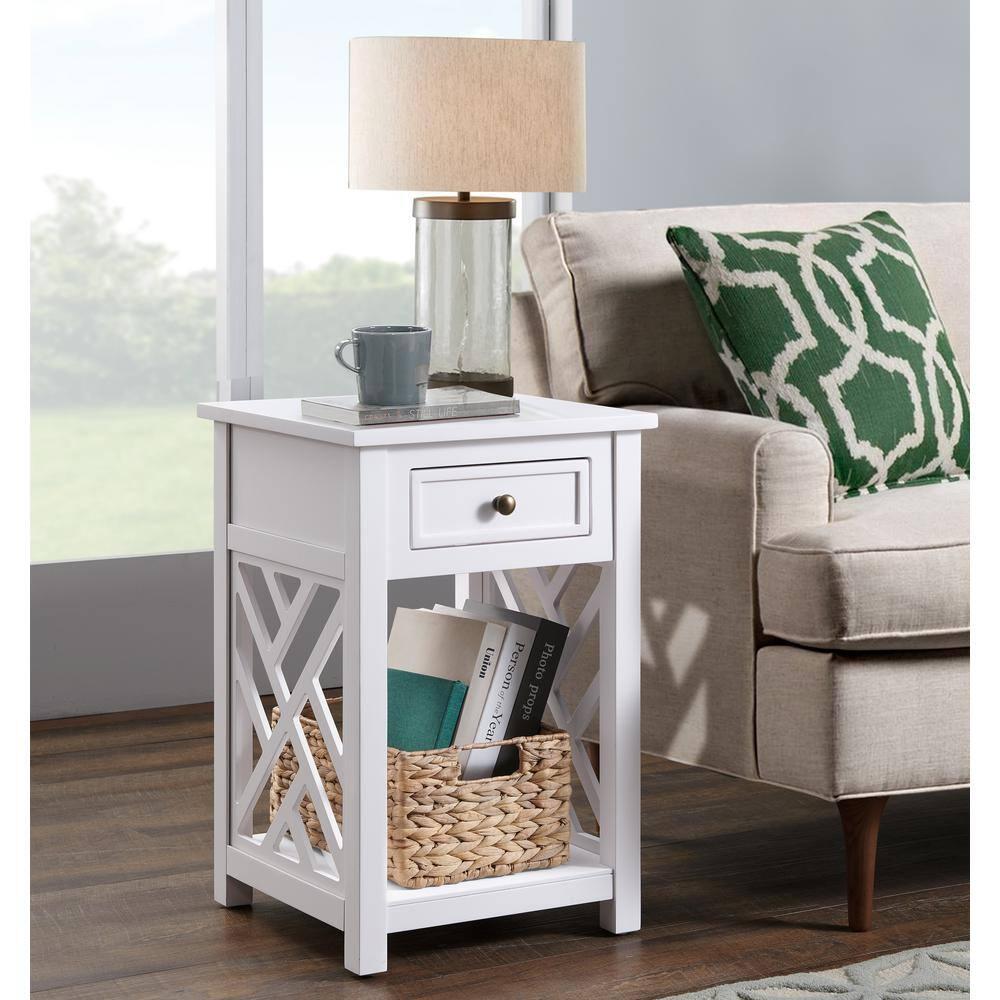 Alaterre Coventry Wood End Table with Drawer and Shelf, White