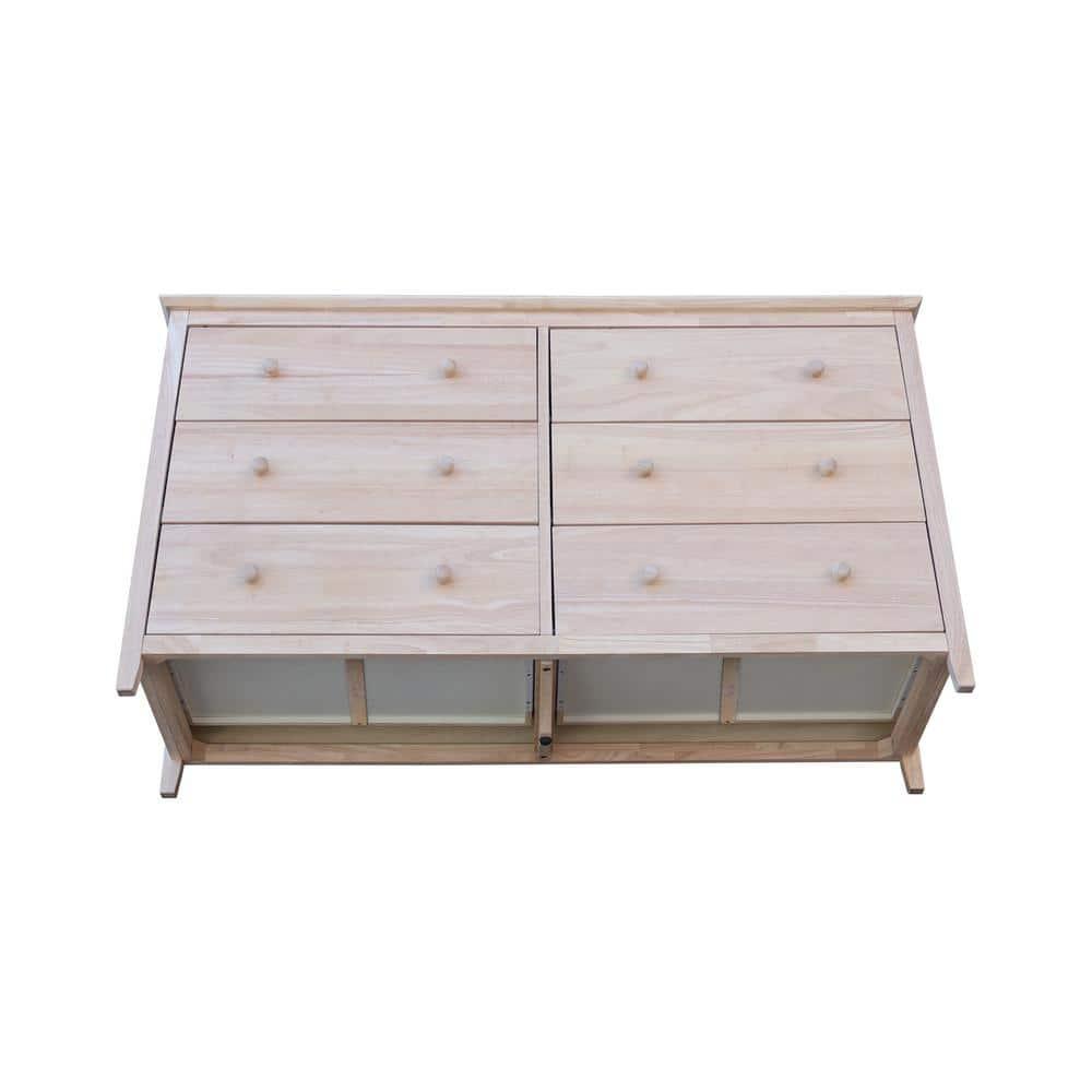 Dresser with 6 Drawers Unfinished - International Concepts: Solid Parawood Bedroom Storage