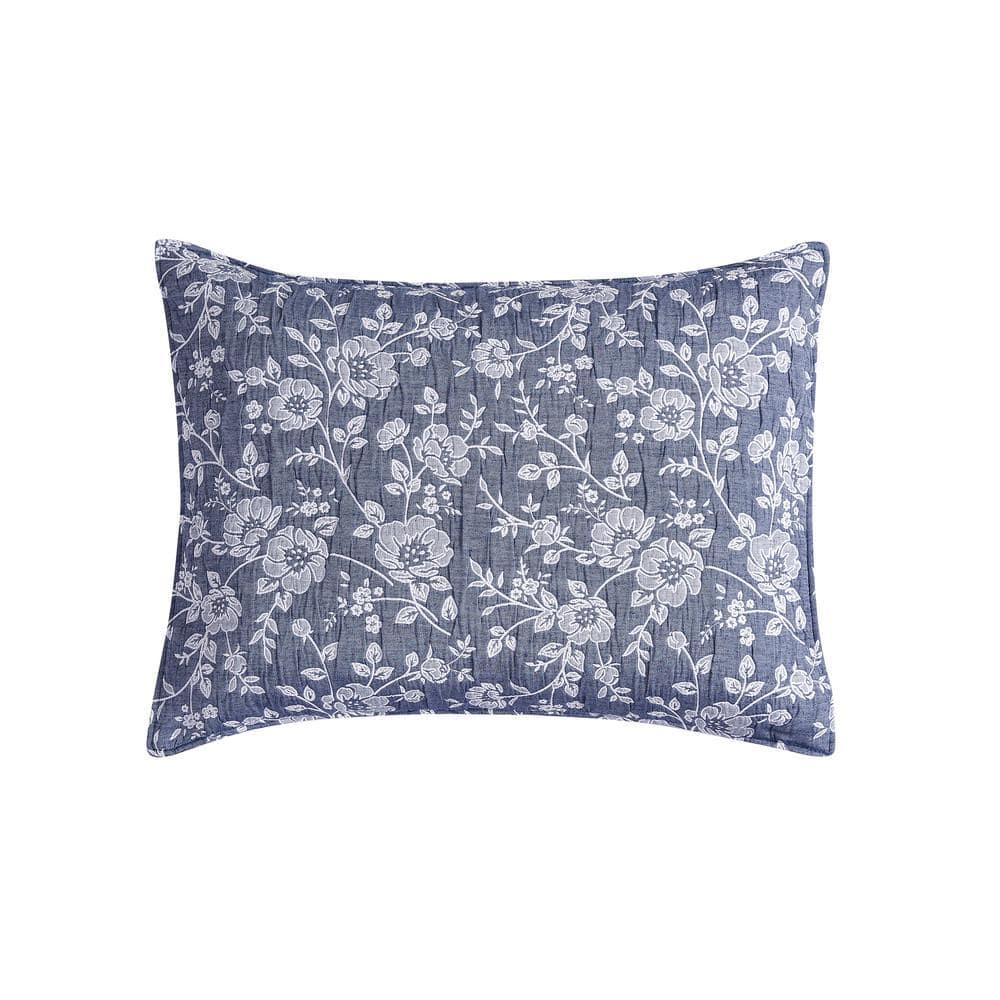 Design Studio CEDAR COURT Marguerite Floral Navy Soft Woven Matelasse Jacquard Cotton Blend Quilt Set