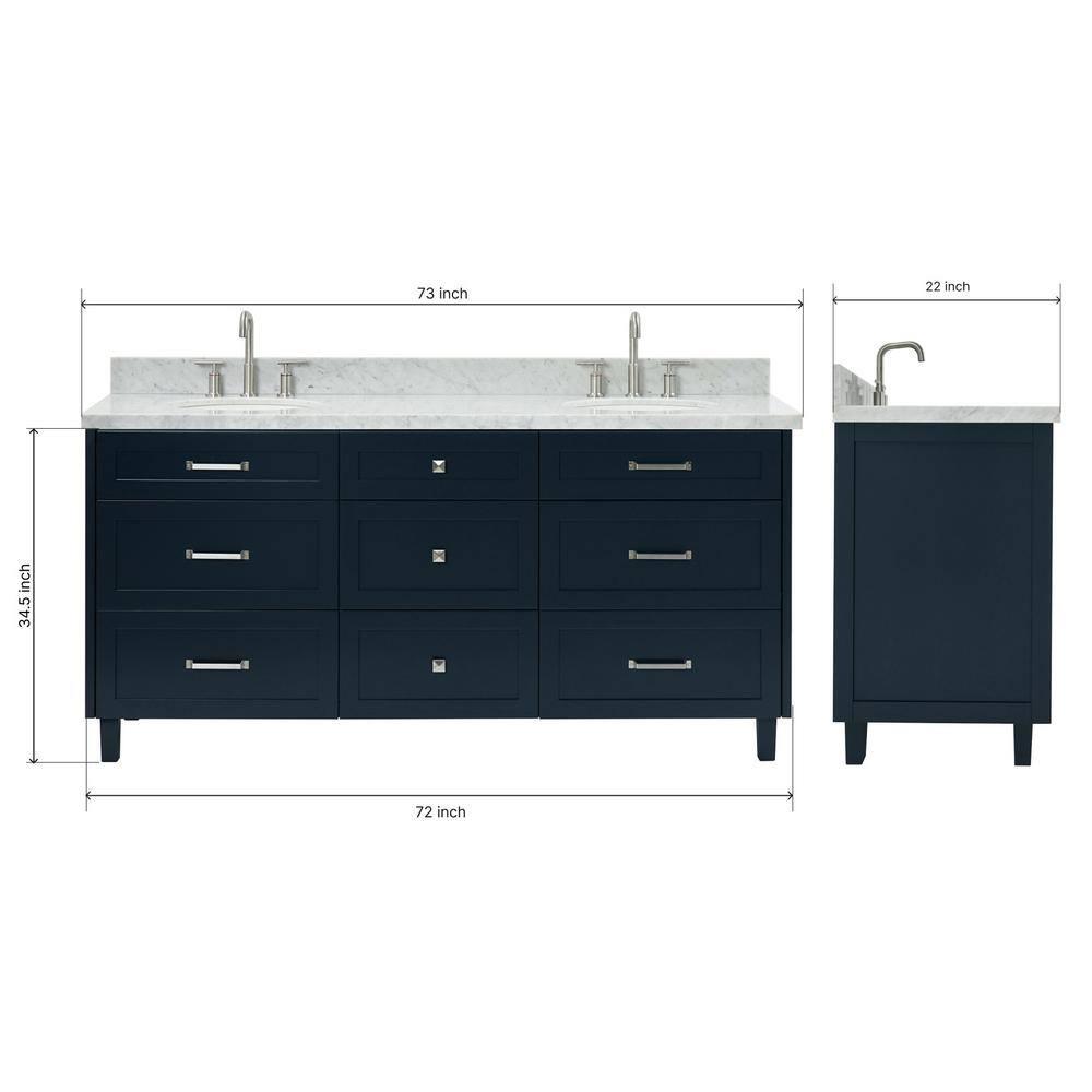 ARIEL Monrow 73 Double Sink Bathroom Vanity with Italian Carrara Marble Top