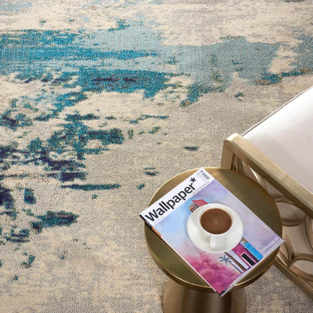 Nourison Celestial CES02 Indoor only Area Rug - Ivory/Teal Blue 9' x 12'