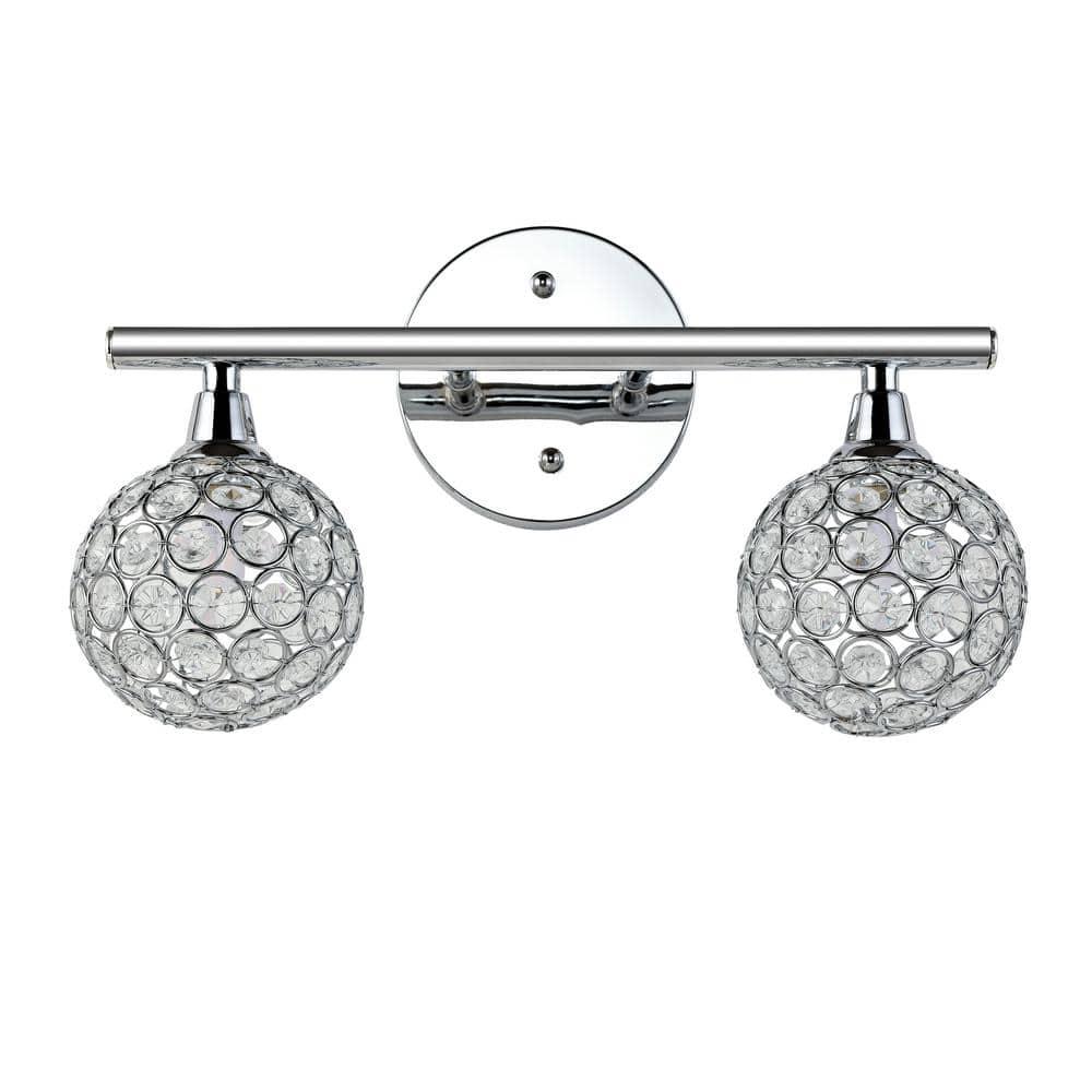 Maeve 13" 2-Light Iron/Glass Contemporary Glam LED Vanity Light, Chrome