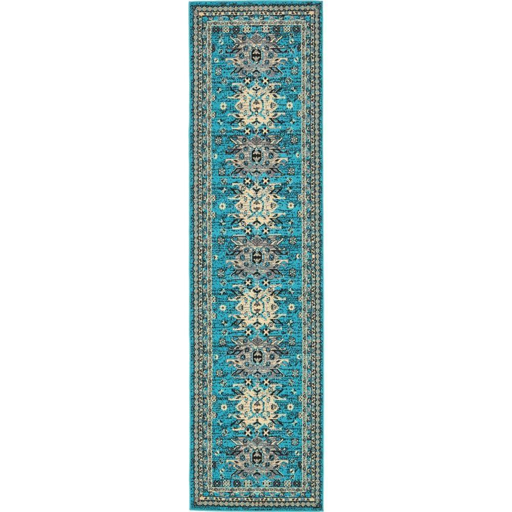 Unique Loom 2' 7 x 10' 0 Runner Turquoise Taftan Oasis Area Rug