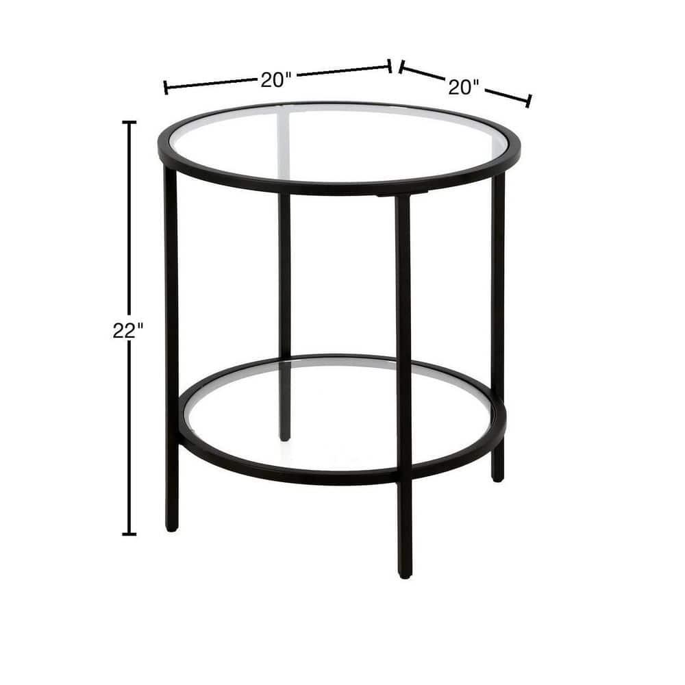 Black Bronze Round Side Table with Glass Shelf - Henn&Hart
