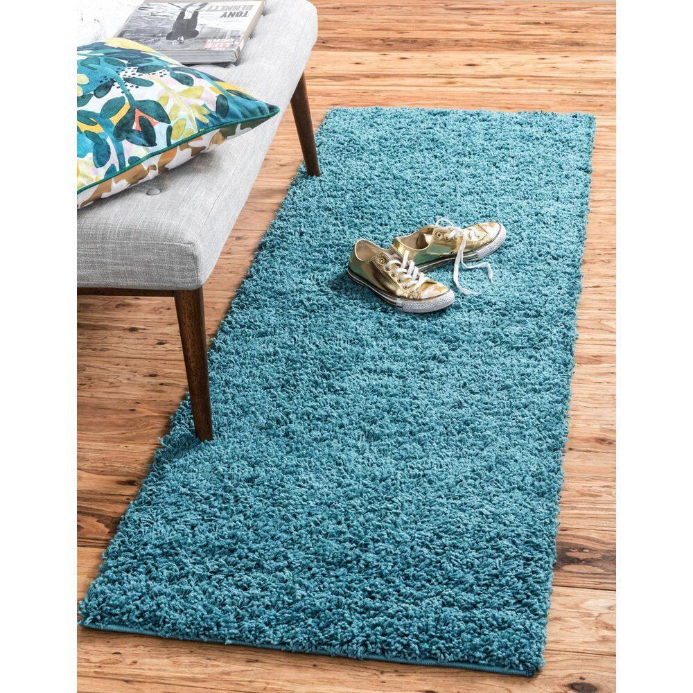 Unique Loom 2' 2 x 6' 7 Solid Shag Deep Aqua Blue Area Rug