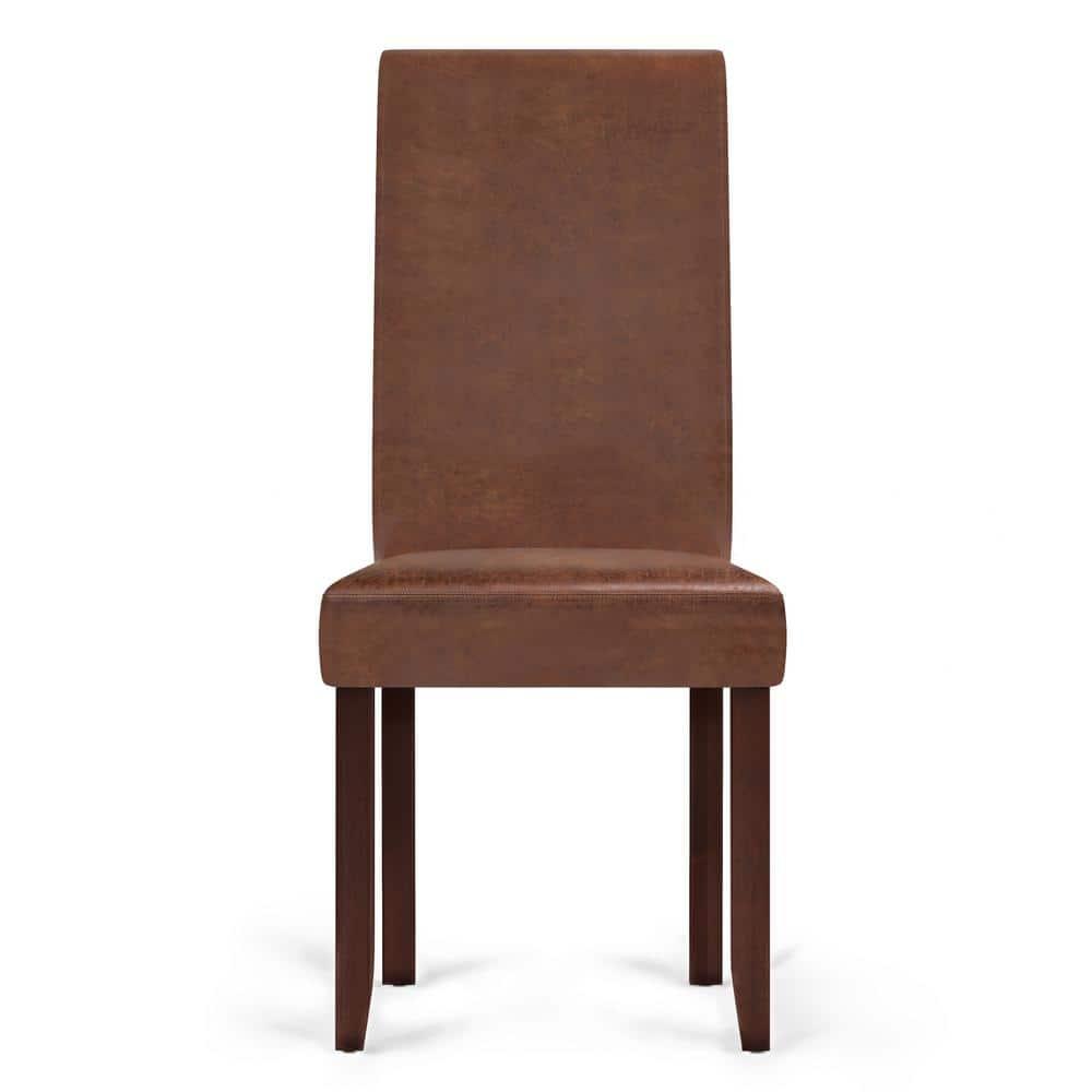 Simpli Home Upholstered Parson Dining Chair with Tufted Backrest and Solid Wood Frame