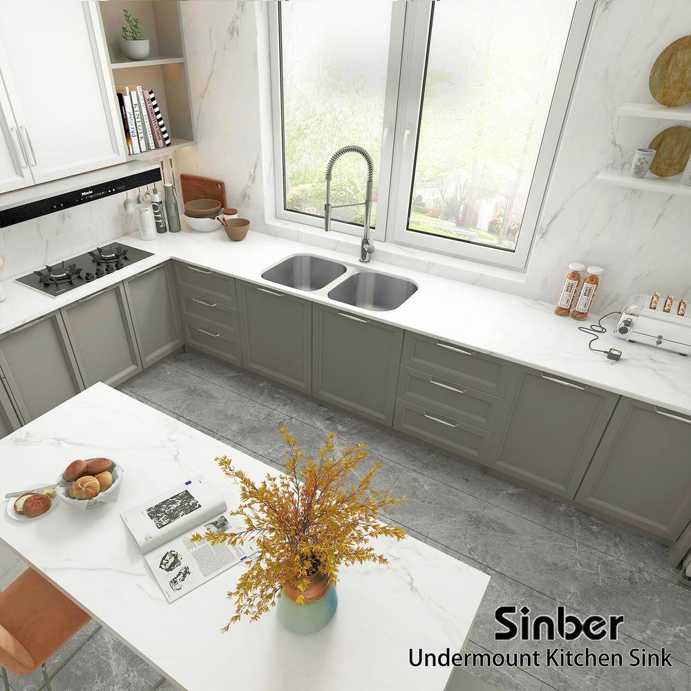 Sinber 32" Undermount Double Bowl 304 Stainless Steel Kitchen Sink