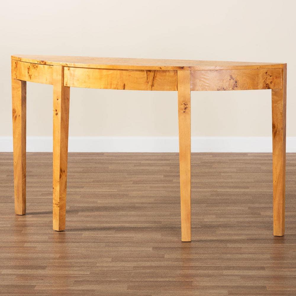 bali & pari Jihan Real Burl Wood Half Moon Large Console Table Light Mappa Burl