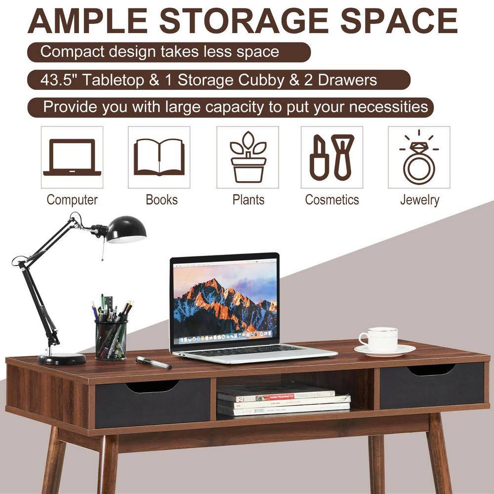 Costway Computer Desk Writing Table w/ Drawers Laptop PC Workstation Home Walnut
