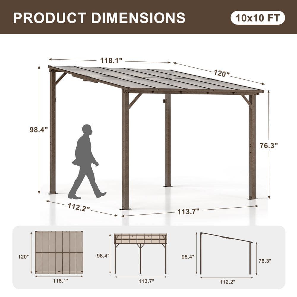 10' x 10' Black Aluminum and Polycarbonate Sloped Patio Gazebo