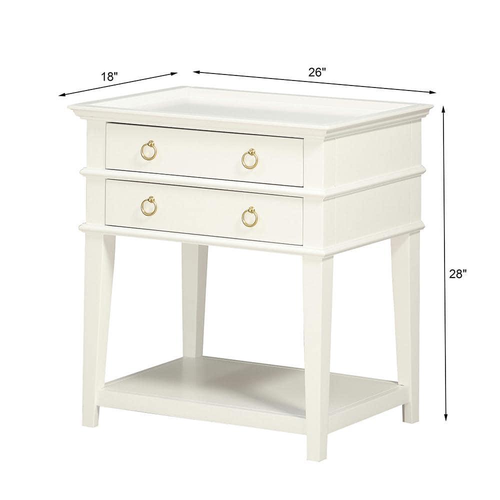 Comfort Pointe Clara 2-Drawer Tray Top Wood Nightstand in White