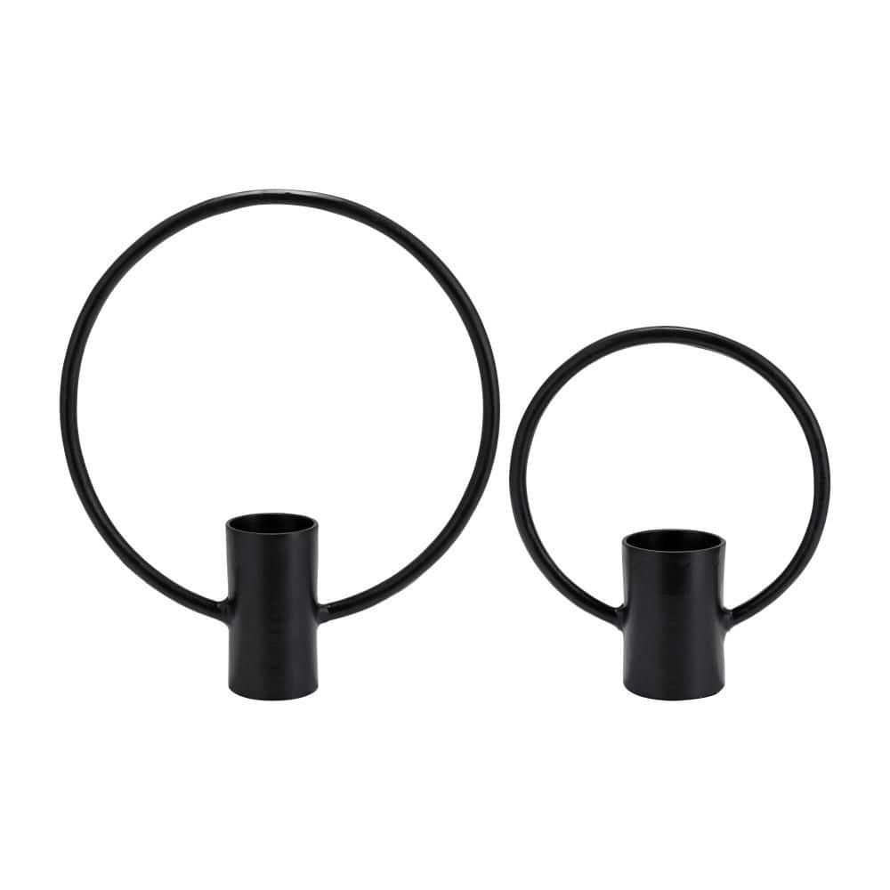 Sagebrook Home Set of 2 Metal Decorative Ring Candle Holders - Contemporary Abstract Black Aluminum Ring