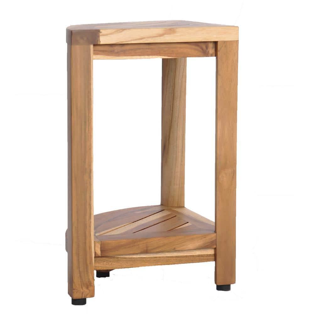 12" SnazzyCorner ED980 Wide Teak Shower Bench with Shelf - EcoDecors