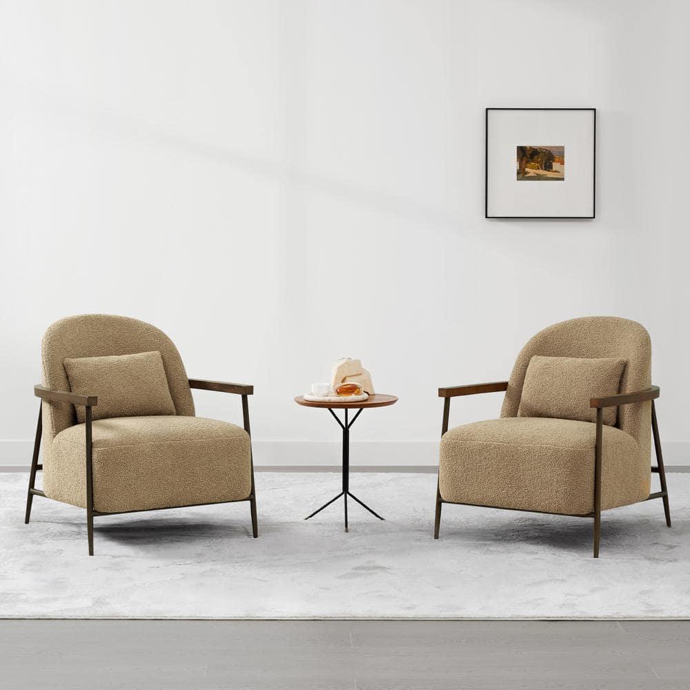 Quiteria Camel Fabric Accent Chair with Solid Wood and Metal Frame