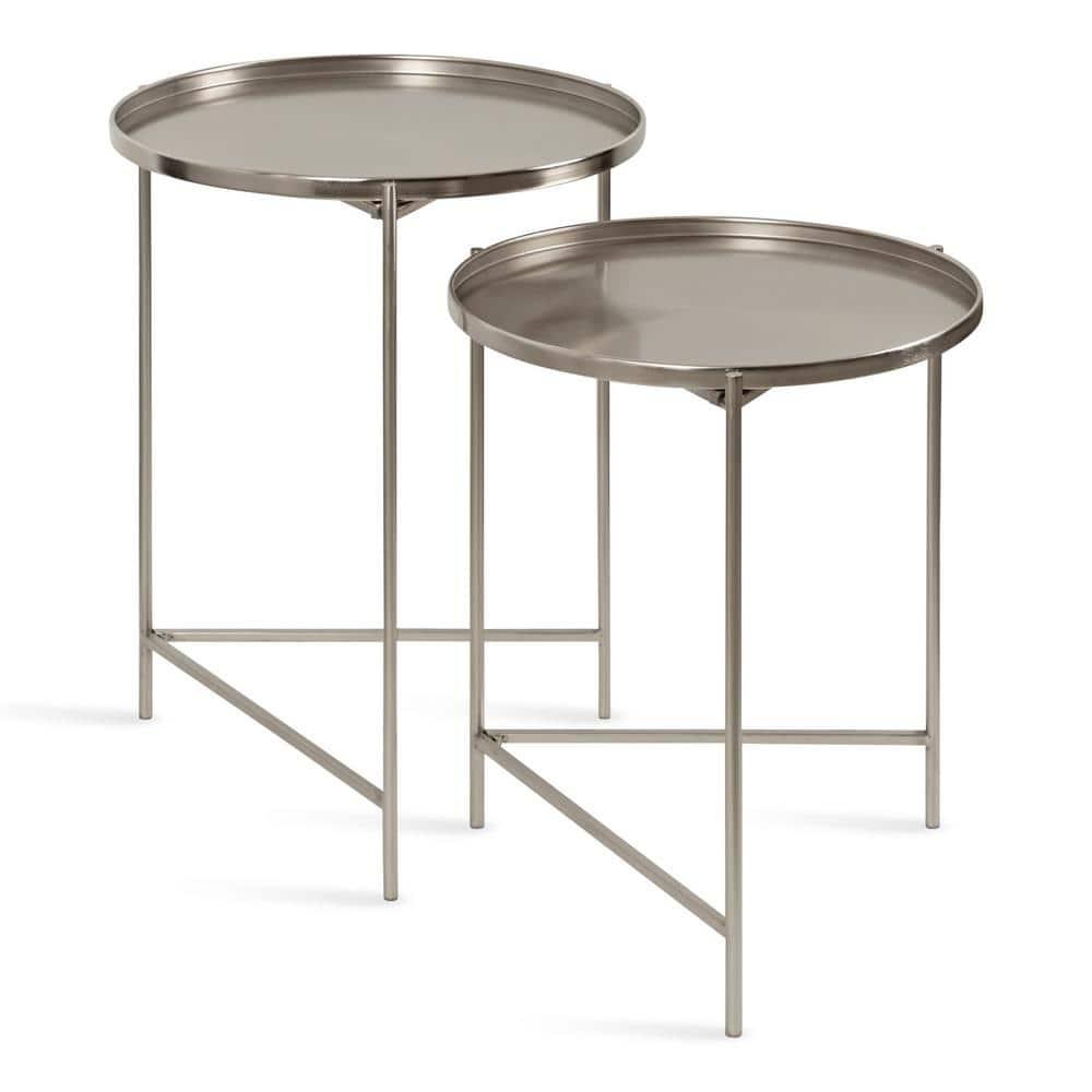 Kate and Laurel Ulani Round Metal Nesting Table, 2 Piece, Silver