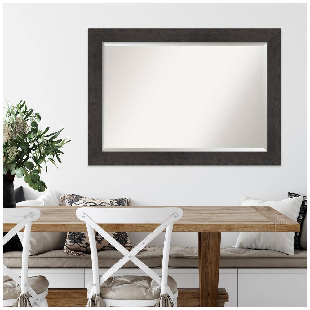 Amanti Art Beveled Bathroom Wall Mirror - Rustic Plank Espresso Frame Outer Size: 41 x 29 in