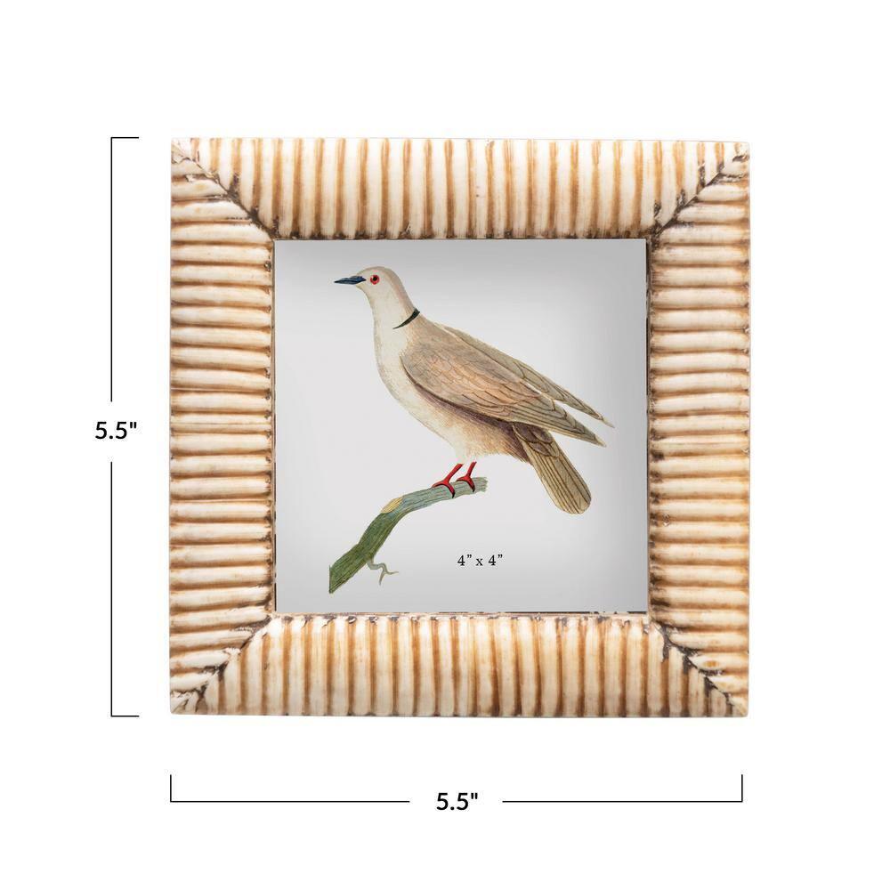Creative Co-Op Hand-Carved Bone & MDF Photo Frame with Ribbed Pattern, Natural (Holds 4" x 4" Photo)