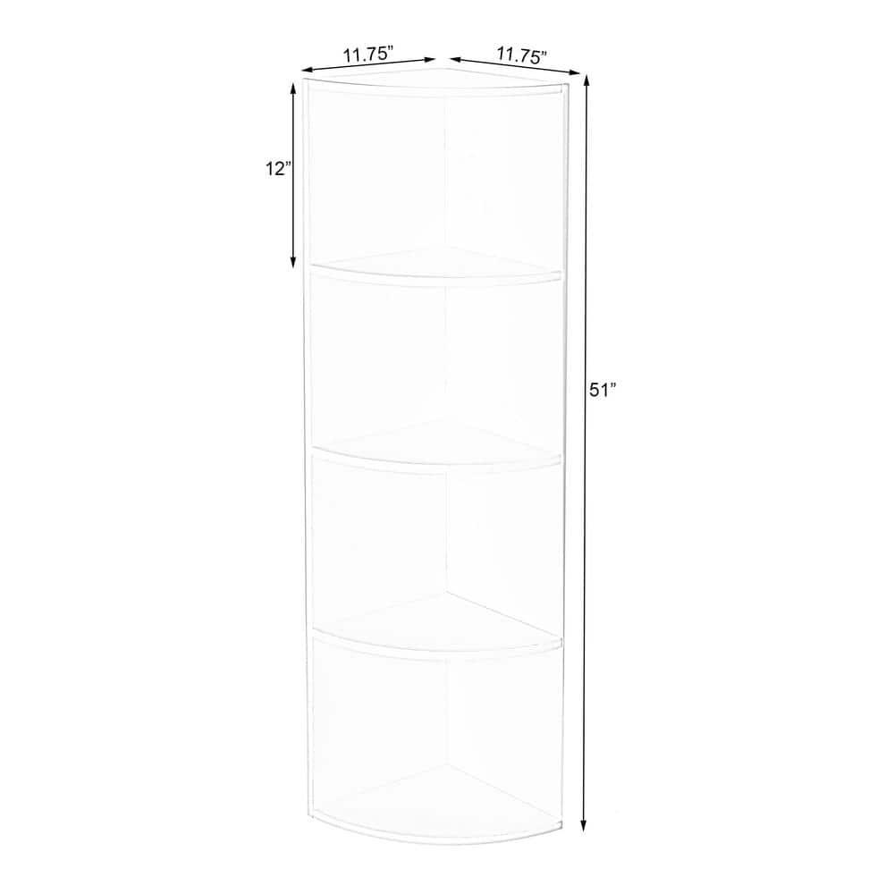 Basicwise Durable 4-Tier Wooden Corner Bookshelf, Perfect for Tiny Home, Office Space, Shelves for Bedroom, Classroom, & Library Shelving Needs, White