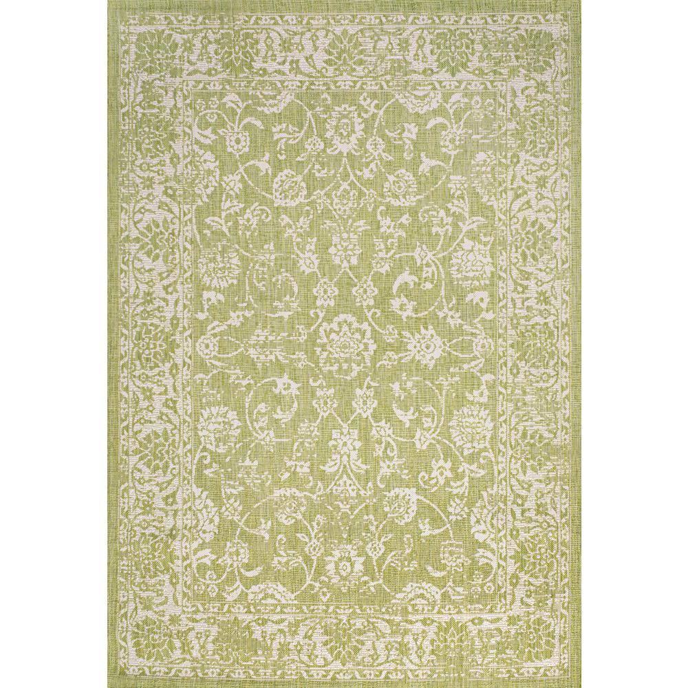4' x 6' Tela Bohemian Styled Textured Weave Floral Indoor/Outdoor Area Rug, Green/Cream - JONATHAN Y