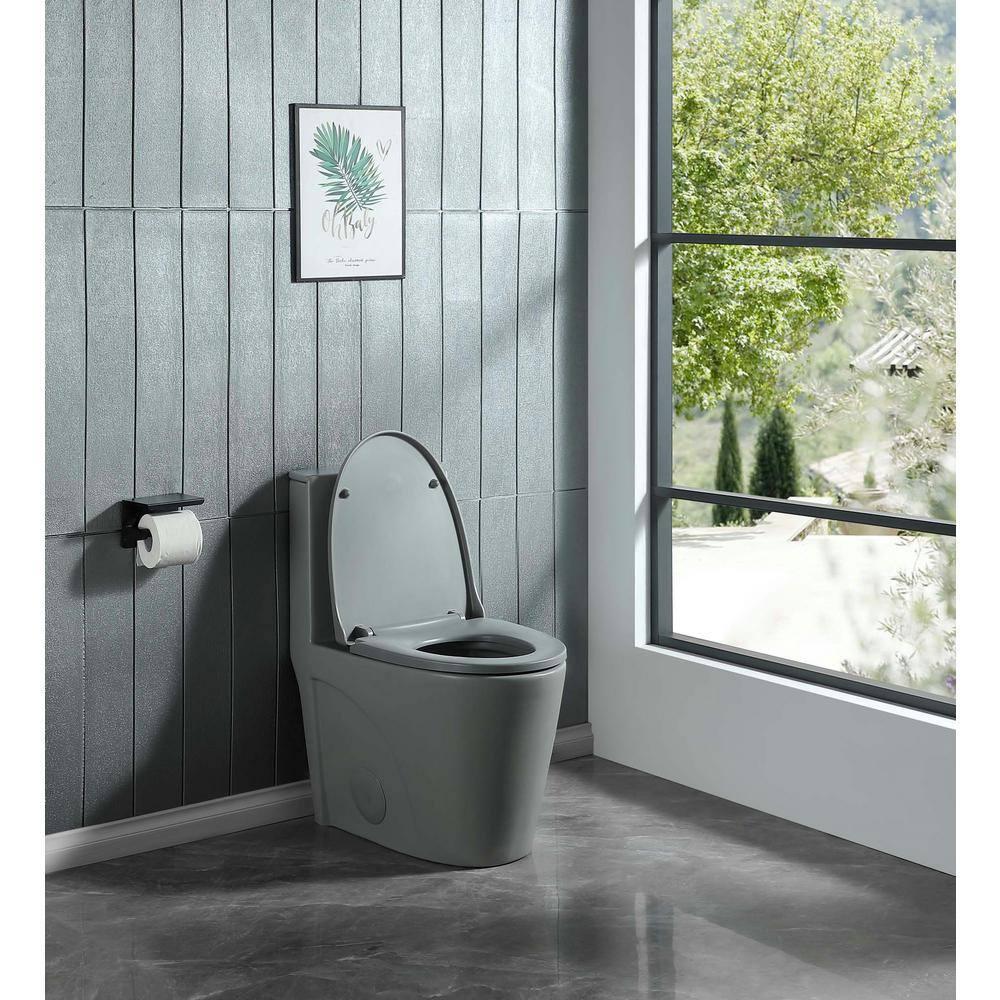 1.1/1.60 GPF Dual-Flush One Piece Toilet, Water-Saving Elongated Comfort Height Floor Mounted, Soft Close 1000 Gram Map Flushing Score Toilet, Light Grey 23T01-LG