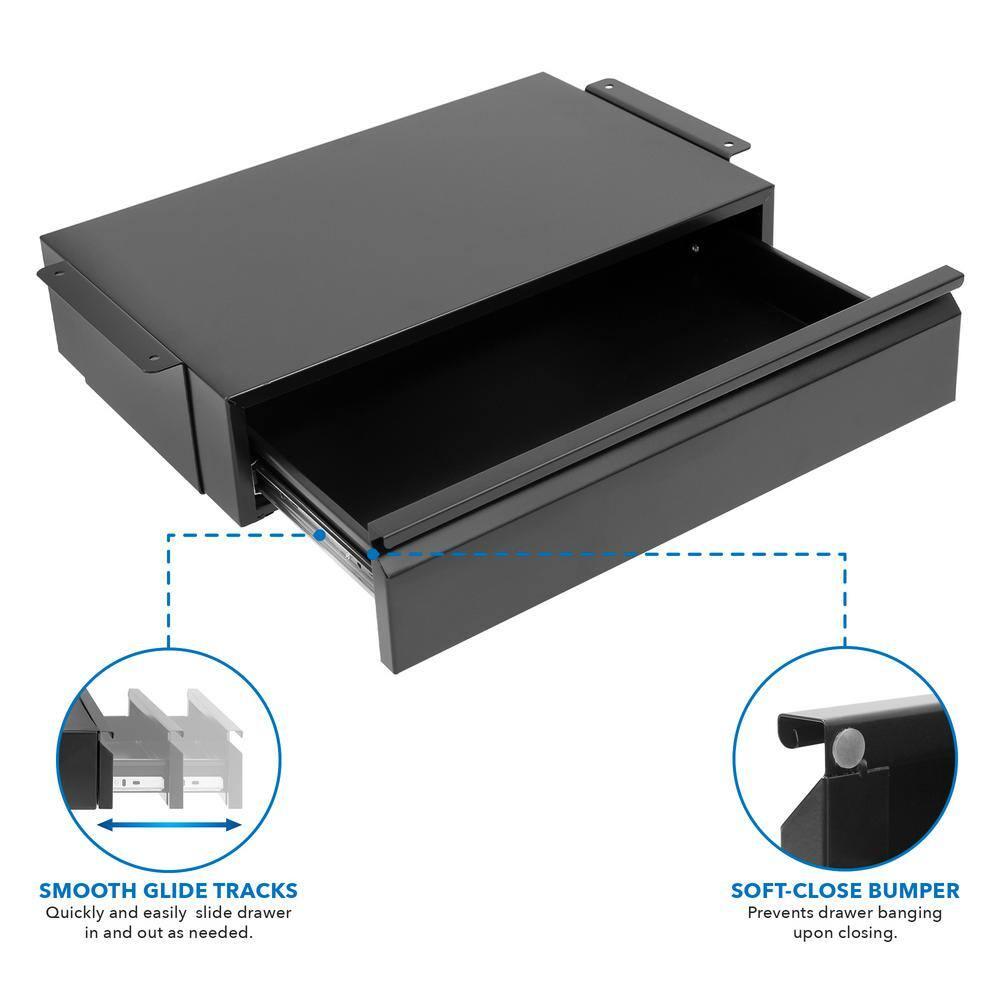 Mount-It! Under Desk Pull-Out Drawer Kit With Smooth Sliding Track | Office Storage Organizer | Mounts To Desktops Tables And Workbenches Over 0.71 Inches Thick | Matte Black