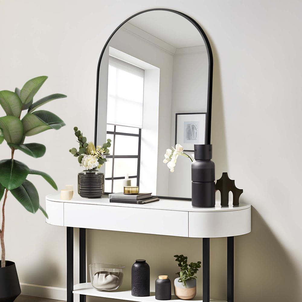 Metal Framed Wall Mirror Black - Storied Home: Arched, Modern Decor for Living Space, No Assembly Required
