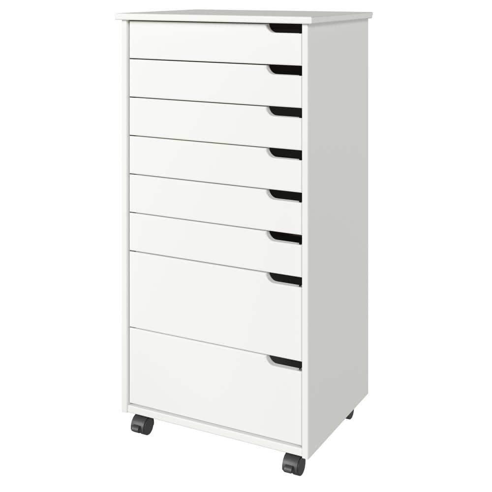 Adeptus Original Euro Roll Cart, Solid Wood, 6+2 Drawer Extra Wide Drawers Roll Carts, White